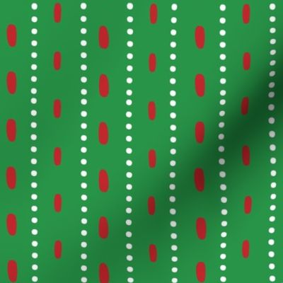 Christmas vector red and white vertical stitches aligned on green background, seamless pattern