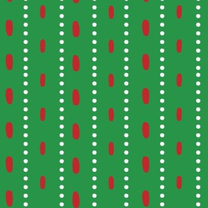 Christmas vector red and white vertical stitches aligned on green background, seamless pattern