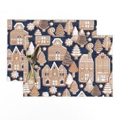 Normal scale // Whimsical Gingerbread Christmas Village // blue and brown