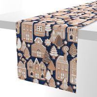 Normal scale // Whimsical Gingerbread Christmas Village // blue and brown