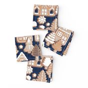 Normal scale // Whimsical Gingerbread Christmas Village // blue and brown