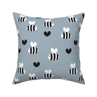 Little bumble bee cute hand cut baby insect garden ochre yellow gender neutral nursery black and white coo blue gray