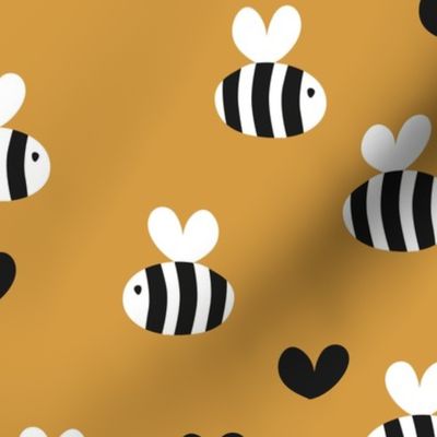 Little bumble bee cute hand cut baby insect garden ochre yellow gender neutral nursery black and white ochre yellow