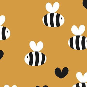 Little bumble bee cute hand cut baby insect garden ochre yellow gender neutral nursery black and white ochre yellow