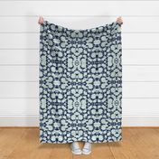 Large Mint & Navy Poppies Brocade