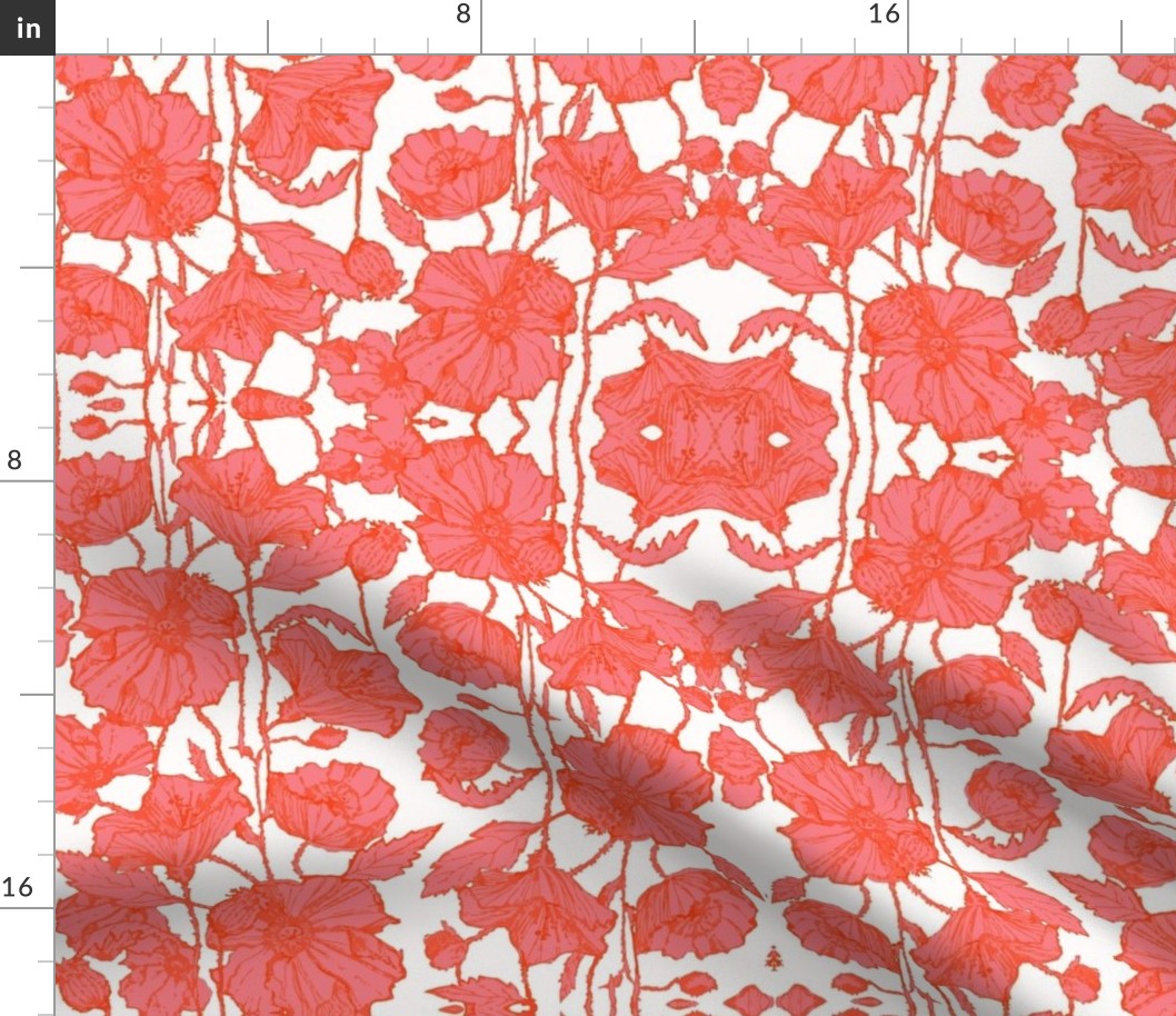 Petite Pink & Orange Poppies Brocade