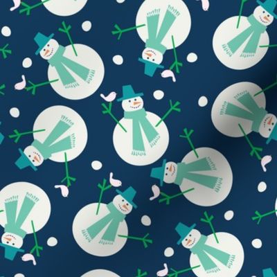 snowman and birdie vintage blue by Pippa Shaw