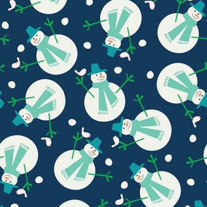 snowman and birdie vintage blue by Pippa Shaw