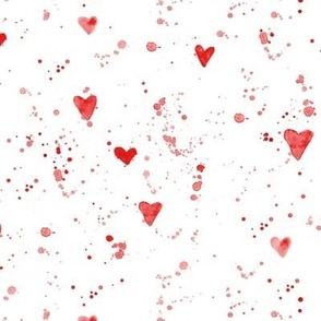 Watercolor hearts and splatters • cardinal red • spattered paint