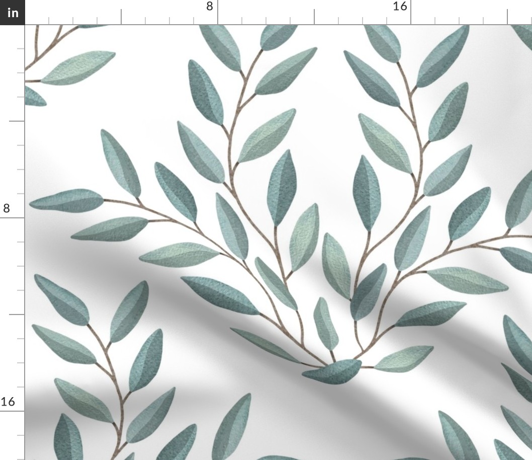 DAMASK GREEN LEAVES WHITE 48