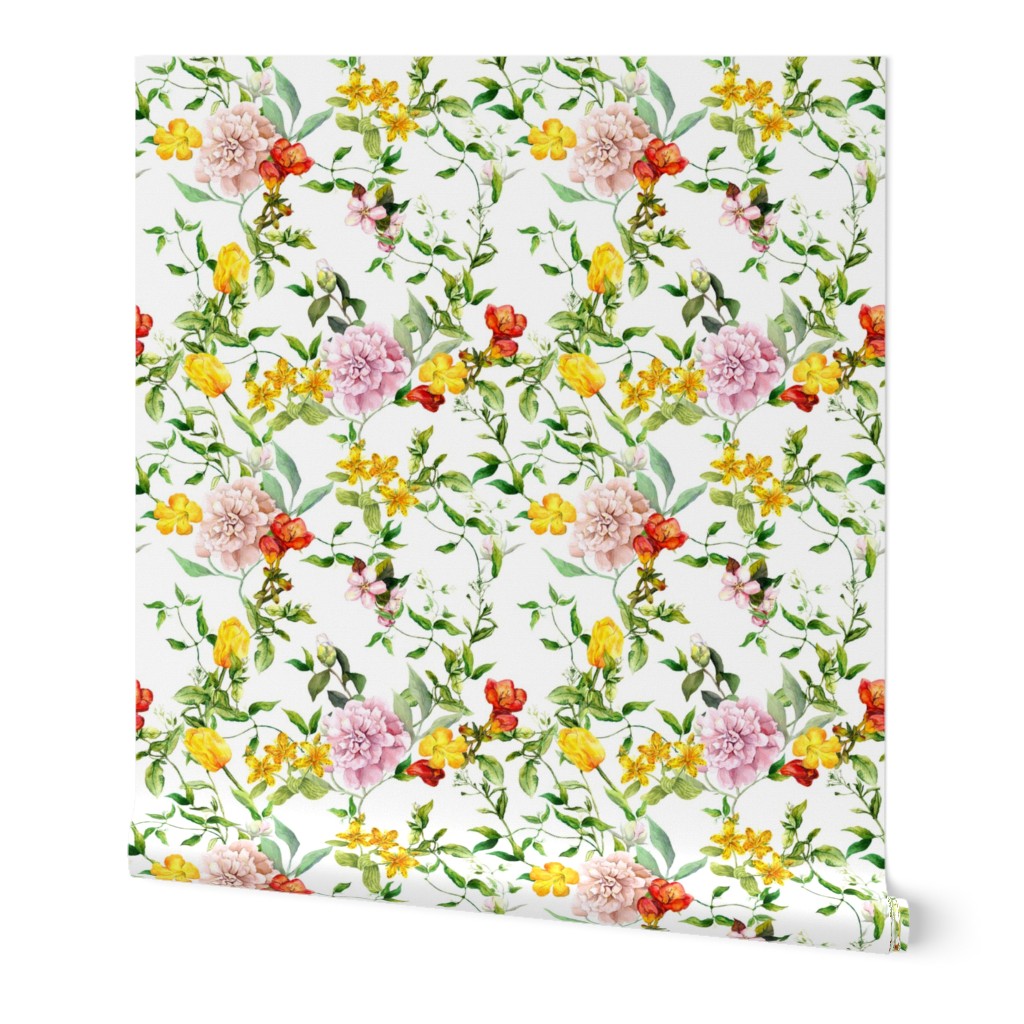 Meadow flowers for chintz design. Watercolor