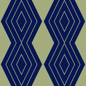 JP31 - Medium -  Harlequin Pinstripe Diamond Chains in Pastel Olive Green on  Navy Blue