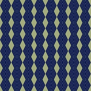 JP31 - Tiny - Harlequin Pinstripe Diamond Chains in Pastel Olive Green on  Navy Blue