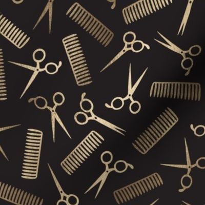 Gold Combs and Scissors (black background)