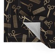 Gold Combs and Scissors (black background)