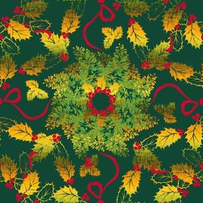 Golden Holly and Pine Kaleidoscope  Wreaths