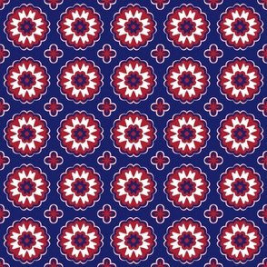 Flower Garden Geometric in Blue Red White Patriotic America