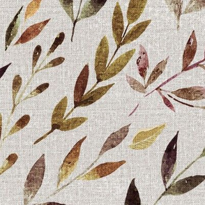 large // watercolor leaves seamless repeating pattern on linen