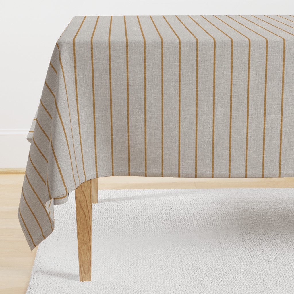 2 inch // golden tan thin stripes on natural taupe linen look texture