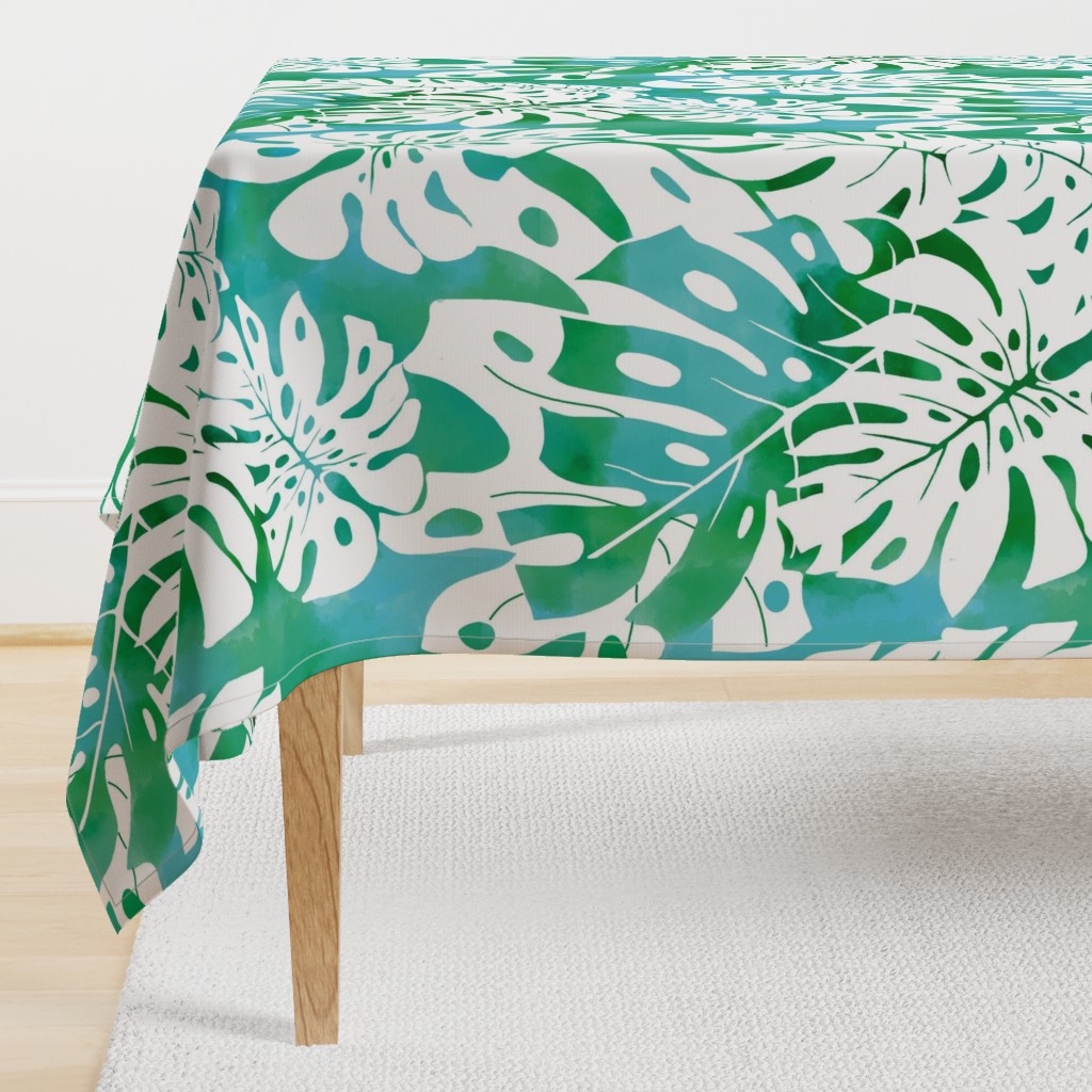 medium-Monstera watercolor-aqua-green