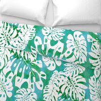 medium-Monstera watercolor-aqua-green