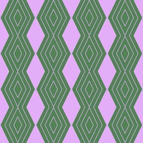 JP30  - Small - Harlequin Pinstripe Diamond Chains in Luscious Lilac Pink on Green