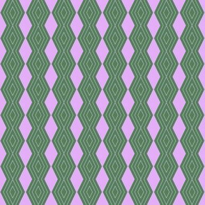 JP30 - Tiny - Harlequin Pinstripe Diamond Chains in Luscious Lilac Pink on Green