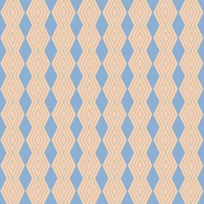 JP29 - Tiny - Harlequin Pinstripe Diamond Chains in Stone Blue on Peach Pastel