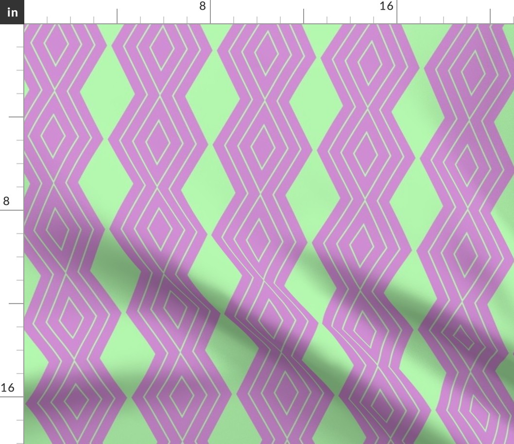 JP25 - Medium - Harlequin Pinstripe Diamond Chains in Pastel Green on Raspberry Pink