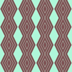 JP28 - Small - Harlequin Pinstripe Diamond Chains in Mint Green on Raspberry Brown