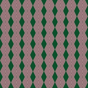 JP27 - Tiny - Harlequin Pinstripe Diamond Chains in Forest  Green on Mauve
