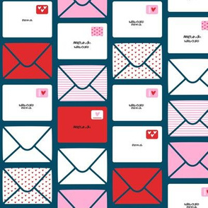 valentines - love letters - red and pink on dark teal Hearts - LAD19