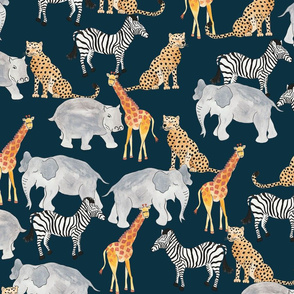 Safari Animals Dark Grey Ground (Medium Scale)