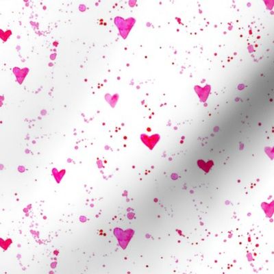 Watercolor pink hearts and splatters
