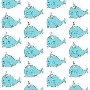 blue narwhal on white