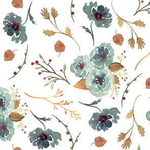 Fall Floral Pattern in Forest Green