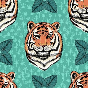 Tigers And Palm Leaves Green