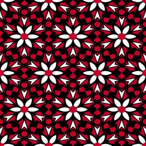 White Flowers on Red and Black