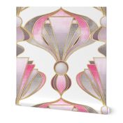 Textured Art Deco in Rose Pink, Grey and Gold on White