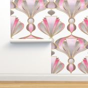 Textured Art Deco in Rose Pink, Grey and Gold on White