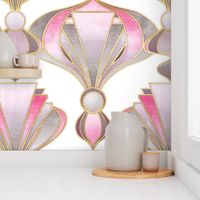 Textured Art Deco in Rose Pink, Grey and Gold on White