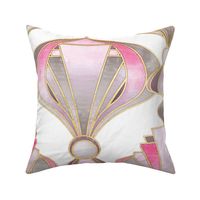 Textured Art Deco in Rose Pink, Grey and Gold on White