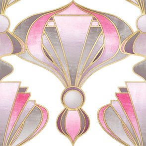 Textured Art Deco in Rose Pink, Grey and Gold on White