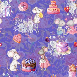 MICES AND CAKES BIRTHDAY LOVE PURPLE PERIWINKLE FLWRHT