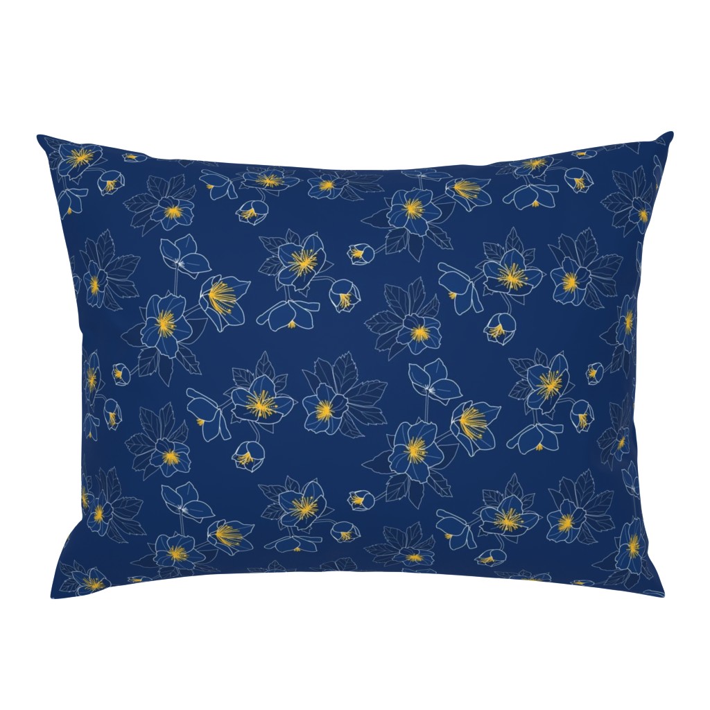 scattered winter roses on navy blue