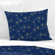 scattered winter roses on navy blue