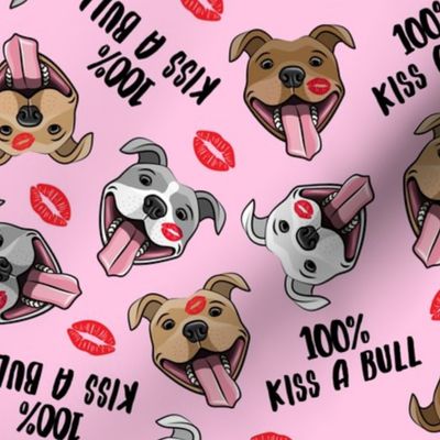 100% Kiss a bull - cute pit bull dog fabric - lips - love valentines - red and pink - LAD19