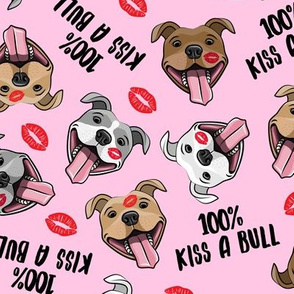100% Kiss a bull - cute pit bull dog fabric - lips - love valentines - red and pink - LAD19