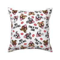 100% Kiss a bull - cute pit bull dog fabric - lips - love valentines - red and white - LAD19