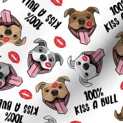 100% Kiss a bull - cute pit bull dog fabric - lips - love valentines - red and white - LAD19